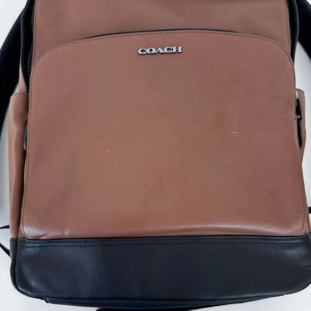Coach Graham Leather Backpack With Laptop Compartment Saddle/Gunmetal C2934